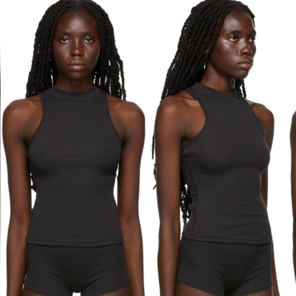 SKIMS NWT Black Cotton Rib Mock Neck Tank Top Large